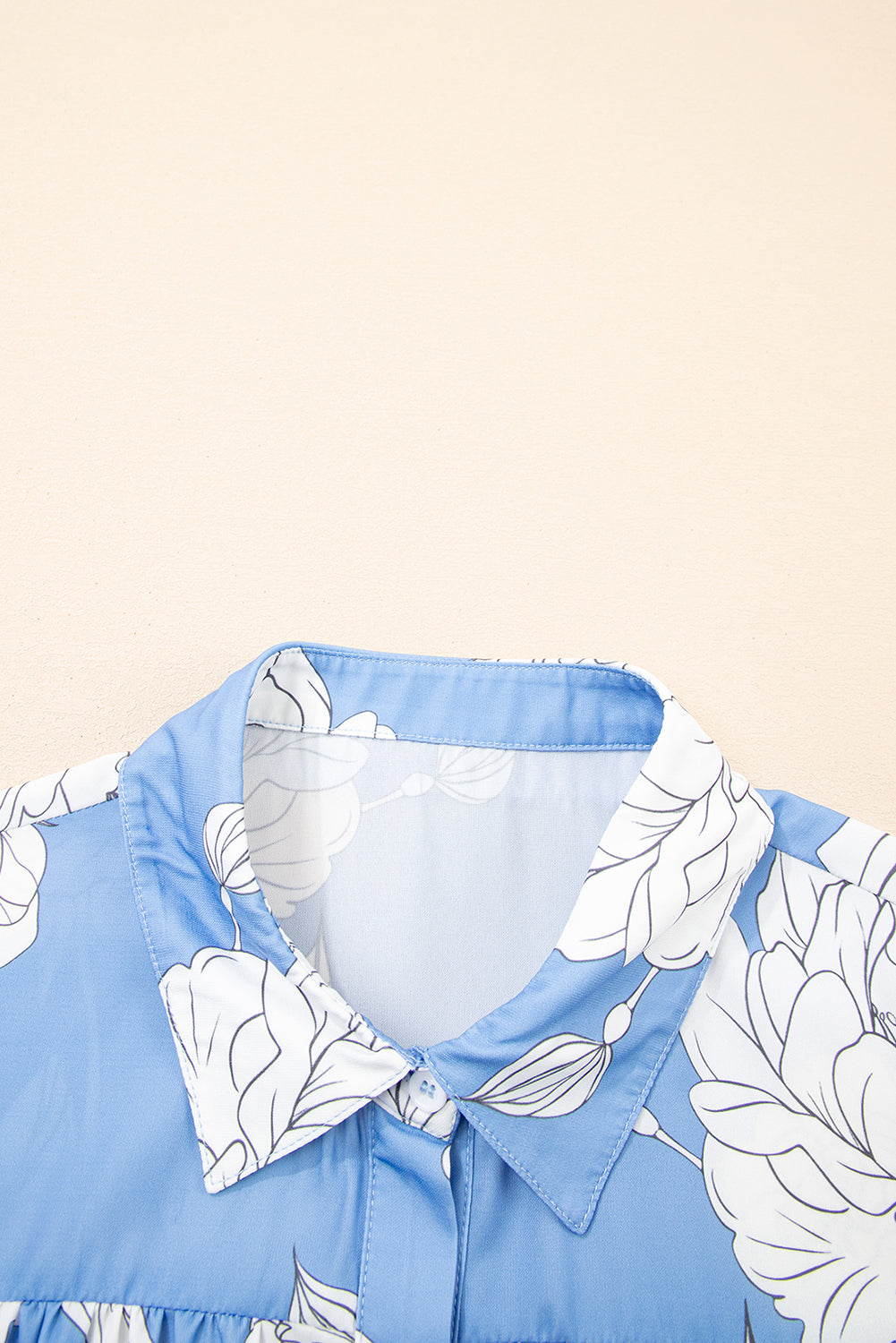 Sky Blue Floral Print Pleated Puff Sleeve Shirt 170acd23307caa88