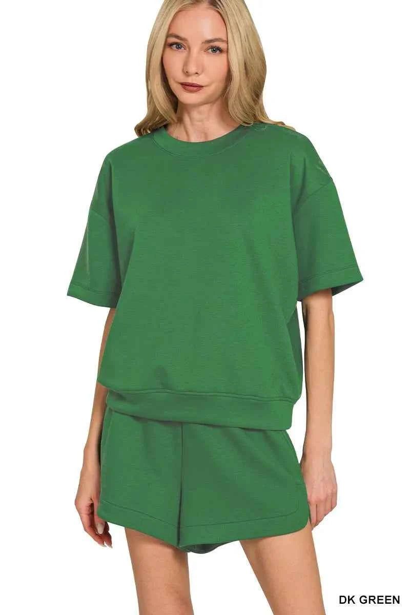 Zenana Scuba Short Sleeve Top & Shorts Set DK GREEN 170afdecefab49e38c341ababd712082-Max-Origin