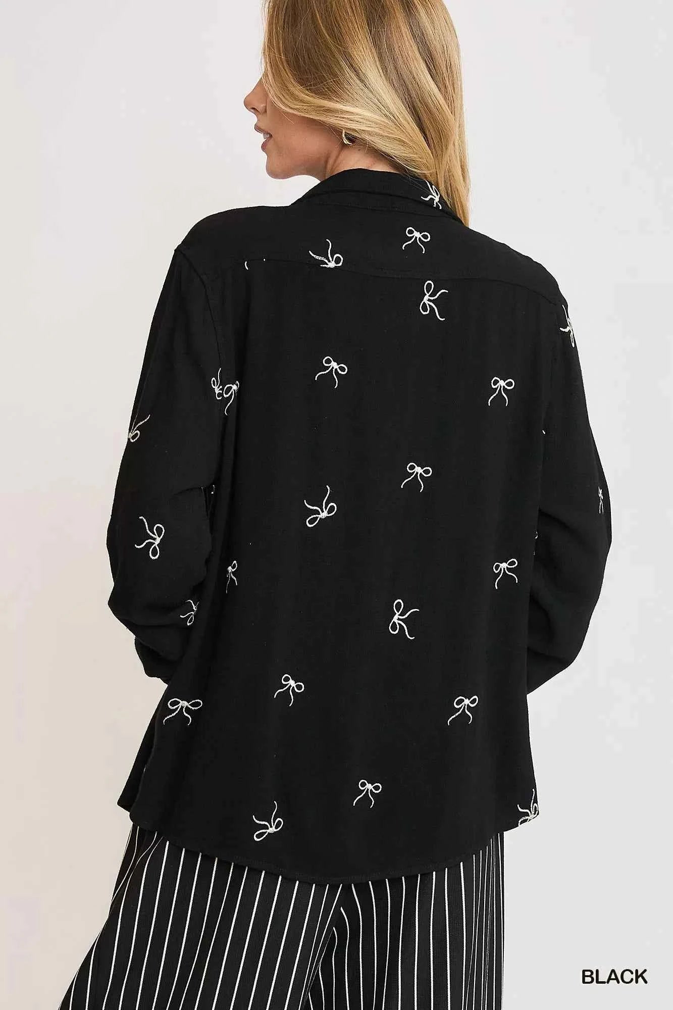 Umgee Linen Blend Fitted Shirt with Ribbon Embroidery Details 170d4d0e-f5a1-494b-a2be-58141d8b8c56-Max-Origin