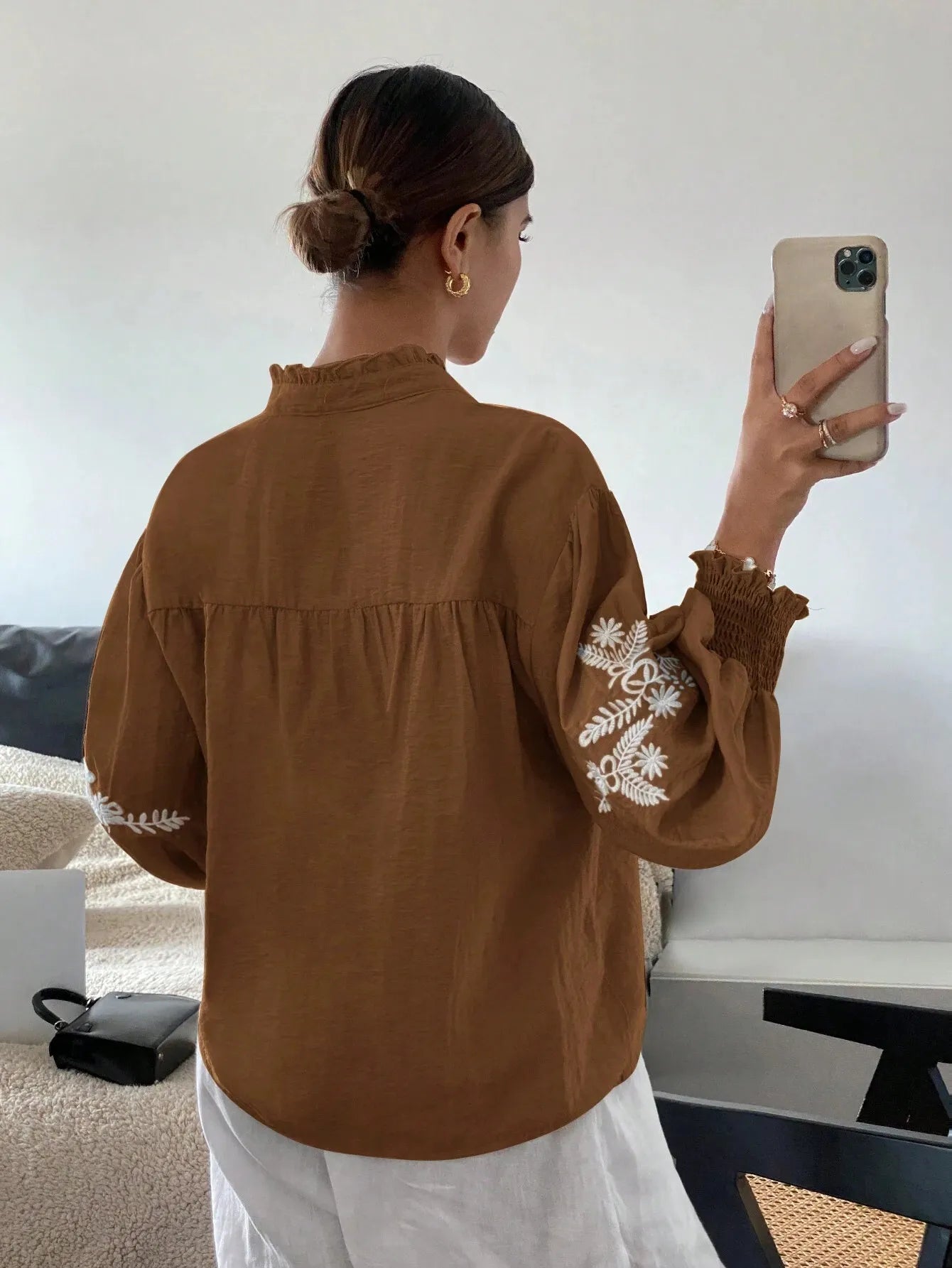 Embroidered Lantern Sleeve Blouse 170f6dc7-f36a-4e22-aecc-108c5941d065-Max-Origin