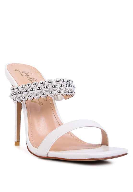 Bandy Stieletto Heel Metal Stud Sandals White 17128253_72cdf4a3-1b4f-404c-b14d-53d685ee8a5f