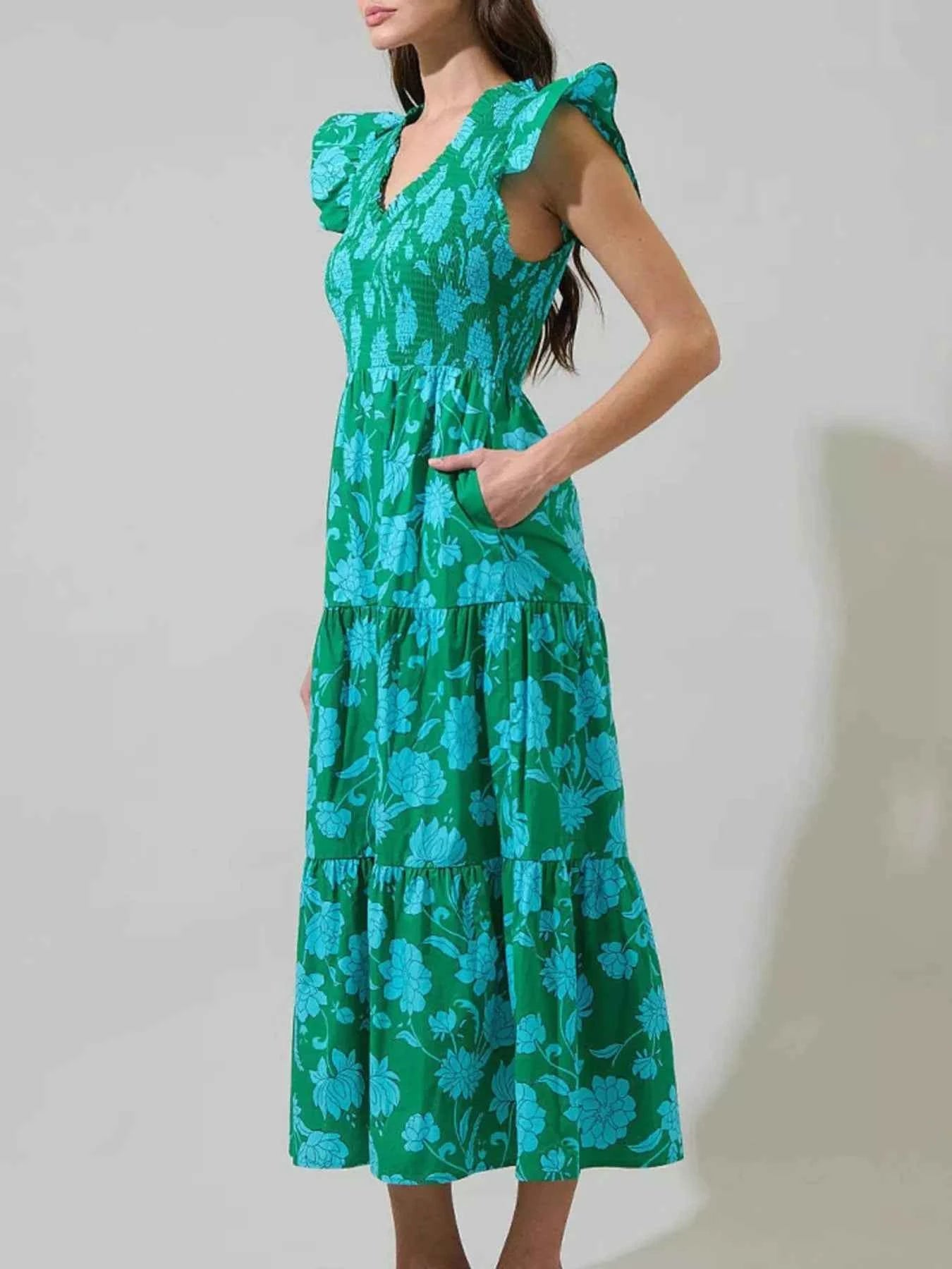 Ruffled V-Neck Tiered Midi Dress 171b7e38-a230-4784-a2ce-8ec985e595ea-Max-Origin