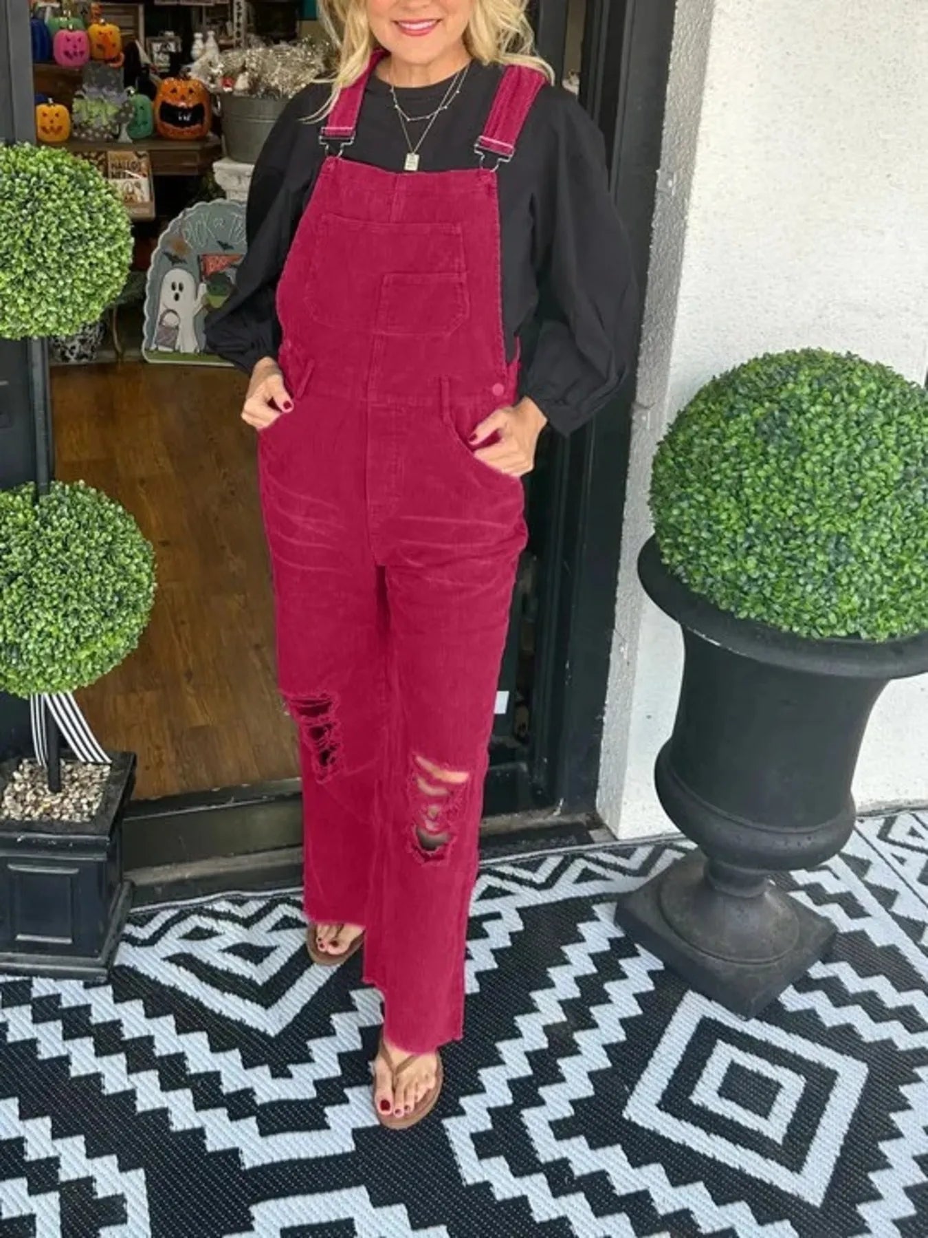 Distressed Wide Leg Corduroy Overalls Rose Red 171e2f21812842c5a7f1c13e38d6916a-Max-Origin
