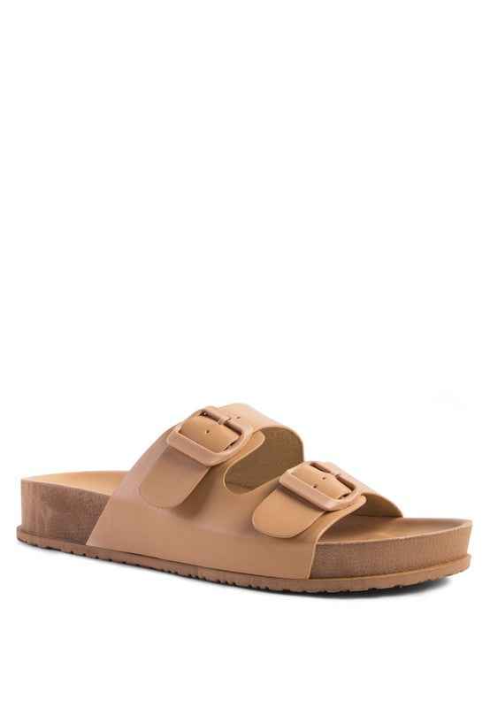 MINATA PLATFORM BUCKLED SLIDE SANDALS Latte 17200181_6d0c7aba-a2bd-435b-8568-71e07bab854f