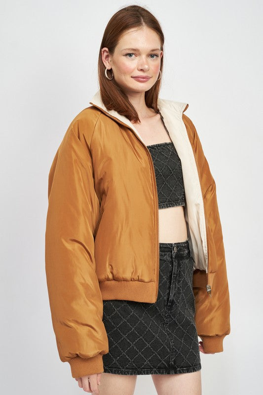 Reversible puffer jacket for women lightweight insulated zip-up coat 17206741_fd958d8a-978e-4299-b725-025c2b311c9f