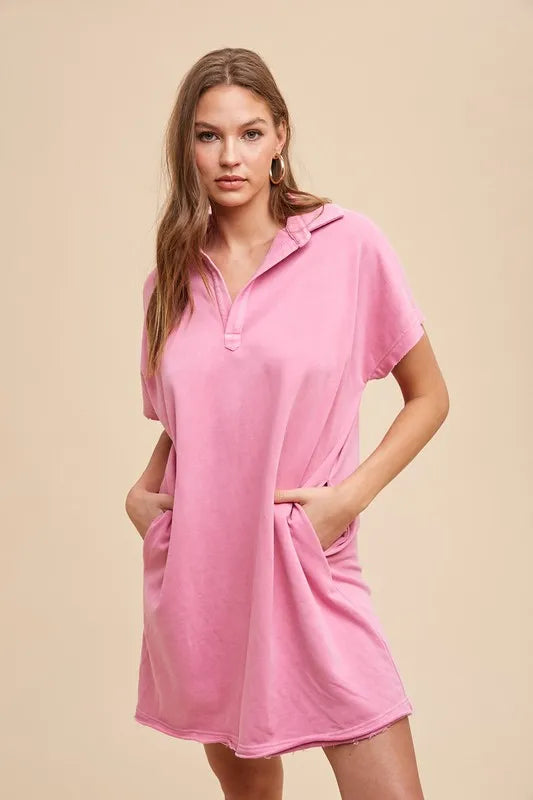 Annie Wear Mineral Washed Johnny Collar Short Sleeve Dress 172650dd-c81b-477a-8f4d-e96c5dd6edfa-Max