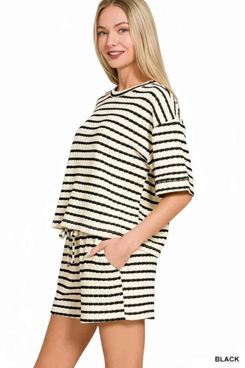 Zenana Striped Short Sleeve Tee & Shorts Set 172c2fe5-62ea-4004-a6b4-14ea06198168-Max-Origin