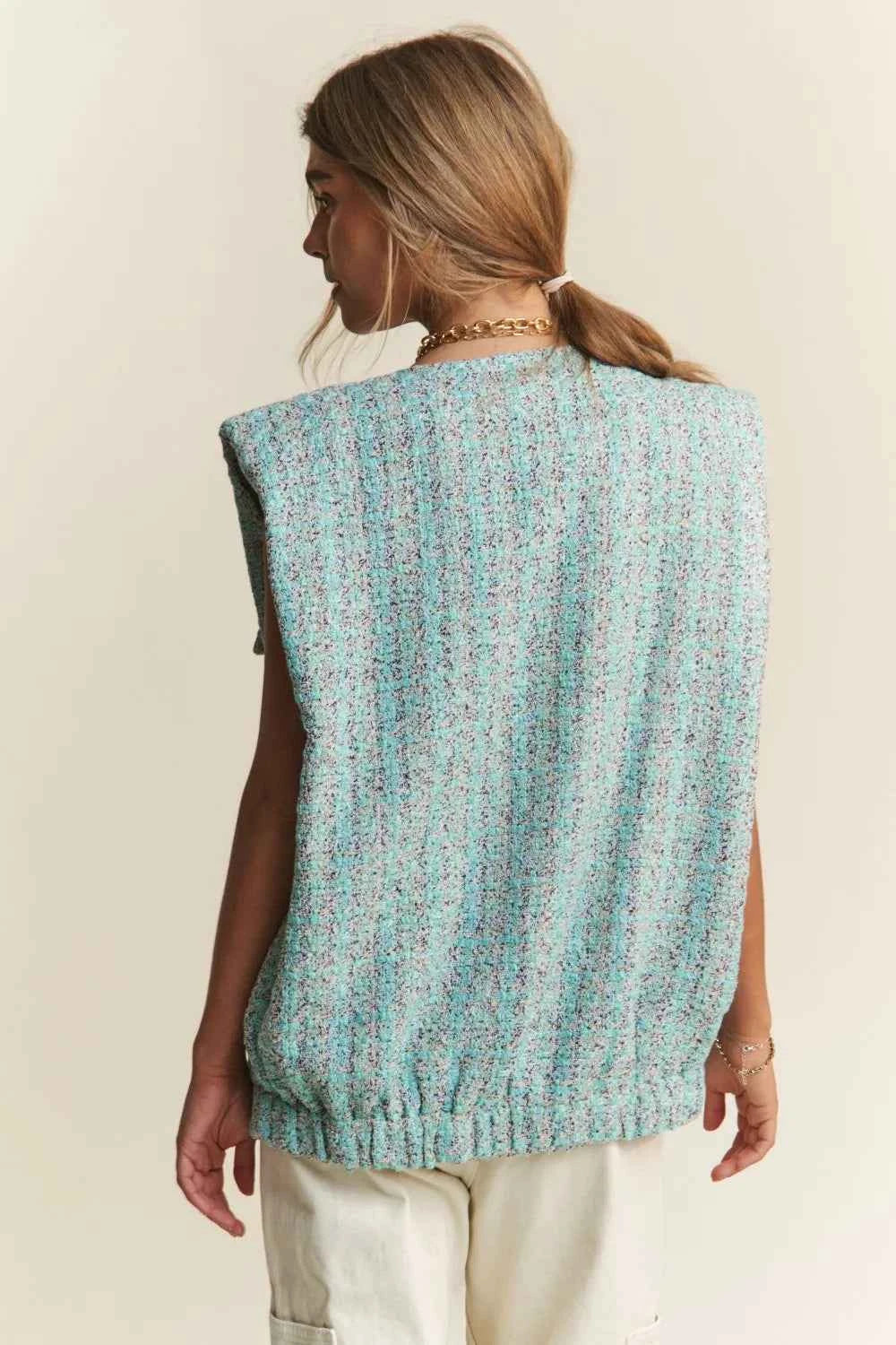 J.NNA Frayed Tweed Padded Shoulder Vest 17313c4c-eaec-49fb-93b7-855a8725f838-Max