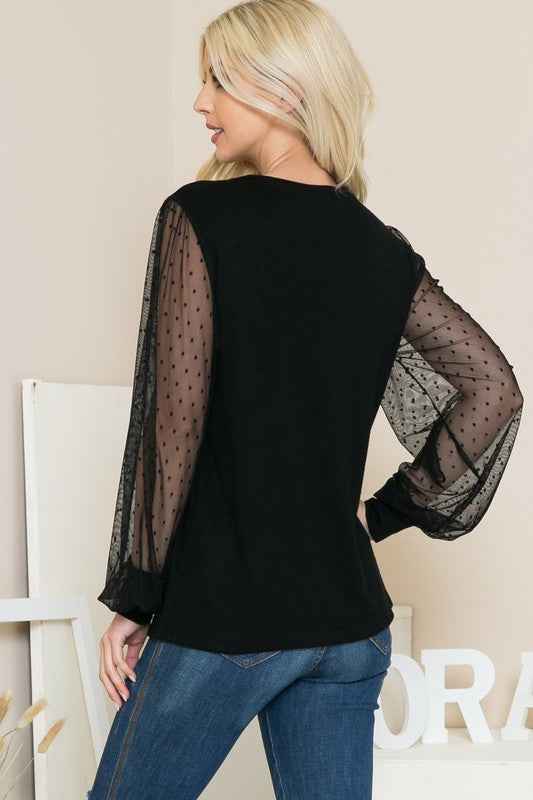 Mesh Dot Puff Sleeve Knit Top 17333989_89862d25-9aba-478e-bf3b-1e8a68d0e2bc