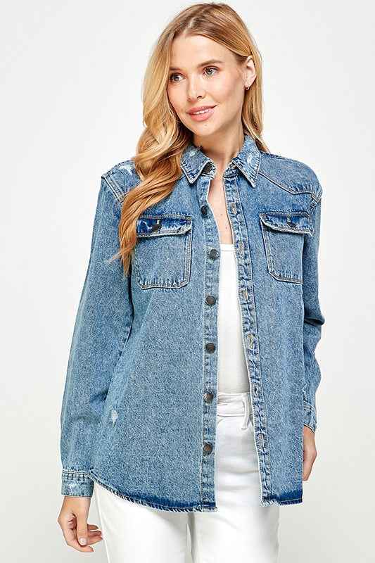 Women's Distressed Denim Shirts Light Blue 17344983_98634f57-b032-4a46-b996-2a314a3b9817