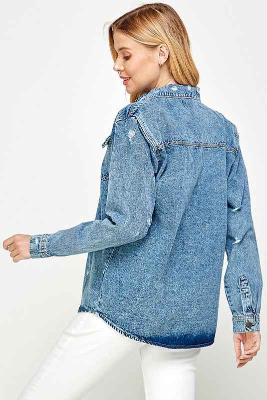 Women's Distressed Denim Shirts 17344983_b7508107-6e49-4d40-92df-419339405a08