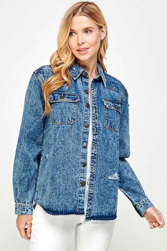 Women's Distressed Denim Shirts Medium Blue 17344983_f19239b6-a95f-488b-b91f-50e163cb58f5