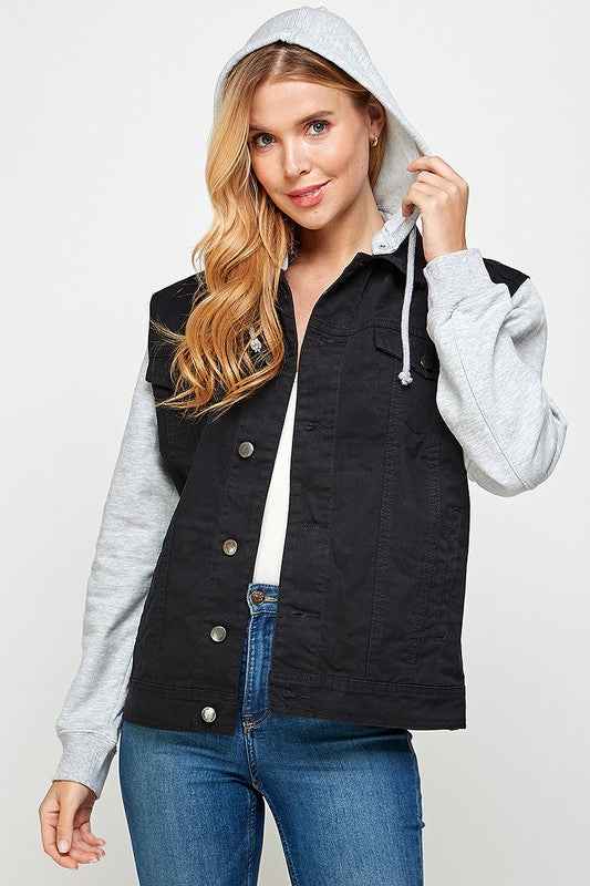 Women's Denim Jacket with Fleece Hoodies BLACK 17345068_a78cdd6c-a438-4068-8f1a-eac1f157b16f