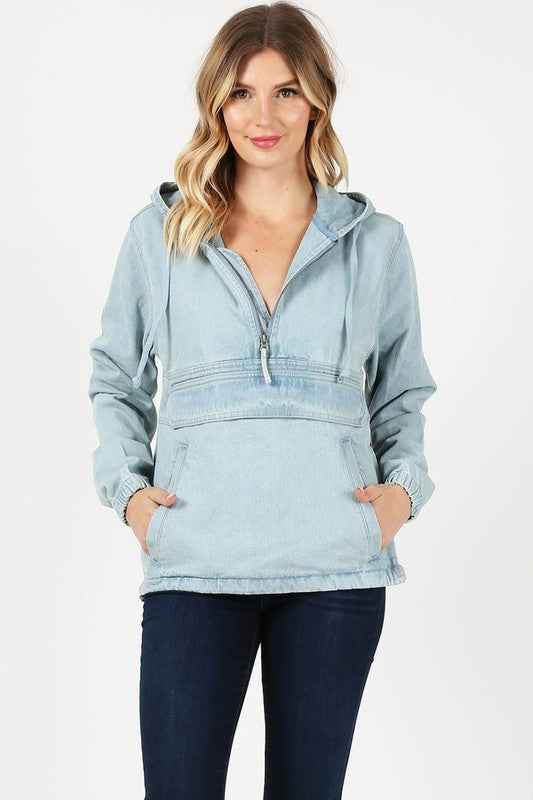 Ladies Denim Jacket with Hoodies Light Blue 17401829_06129025-be35-4c50-8316-2265d3041353