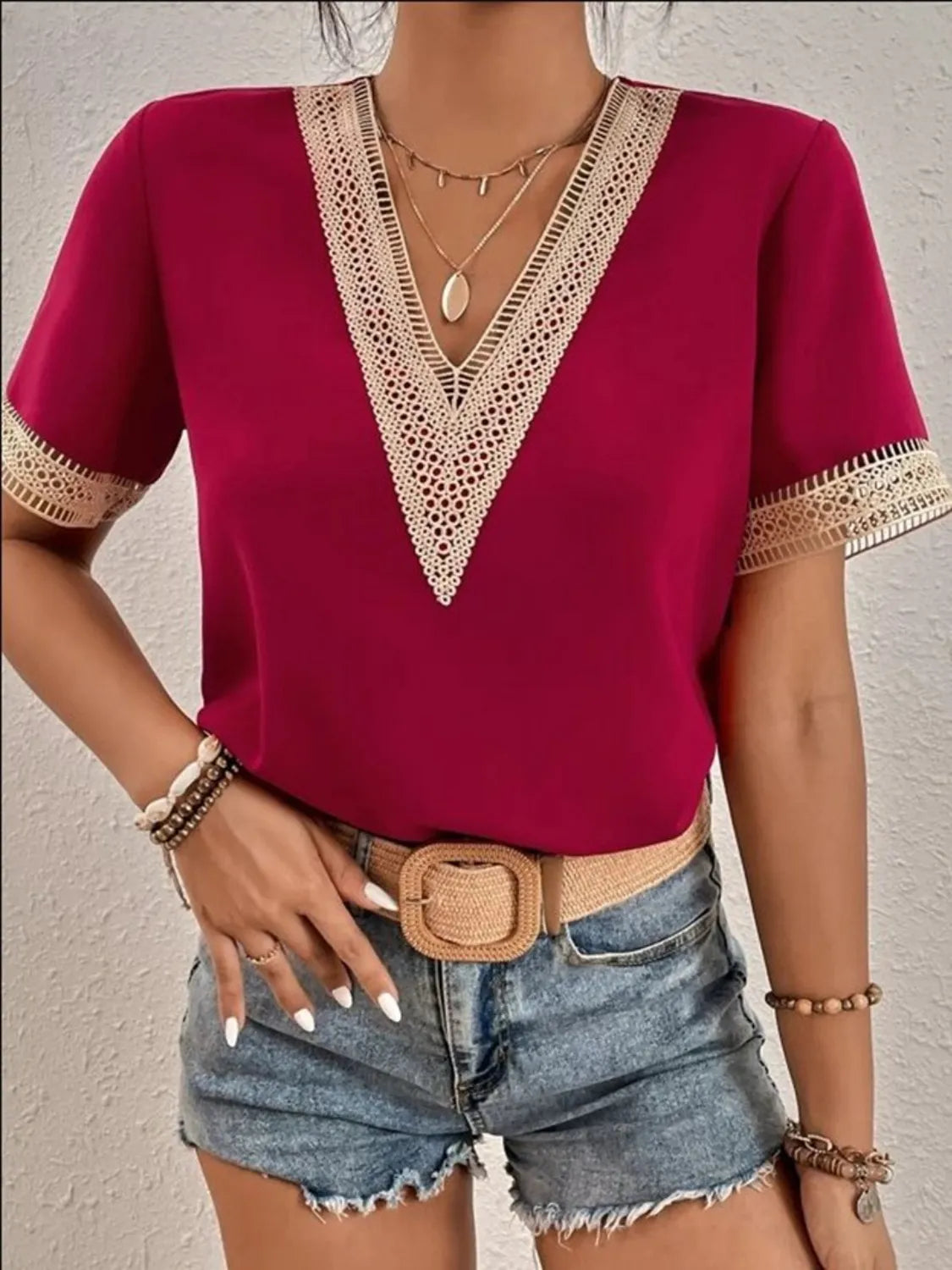Full Size V-Neck Short Sleeve Blouse Plus Size 174b1731-42bf-4105-baa2-9b60b1538a96-Max-Origin