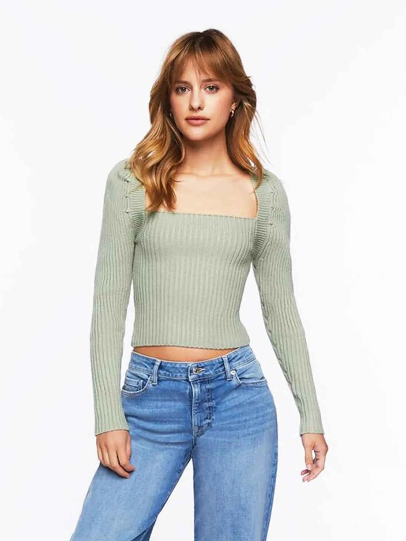 Ribbed Square Neck Long Sleeve Sweater 174df904b29c43e89b1c8558cd70784b-Max-Origin