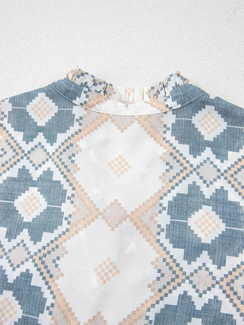 Bohemian Geometric Print Blouse with Tassel Tie 174ece80-f016-49cf-93e5-cfff790487d8-Max-Origin
