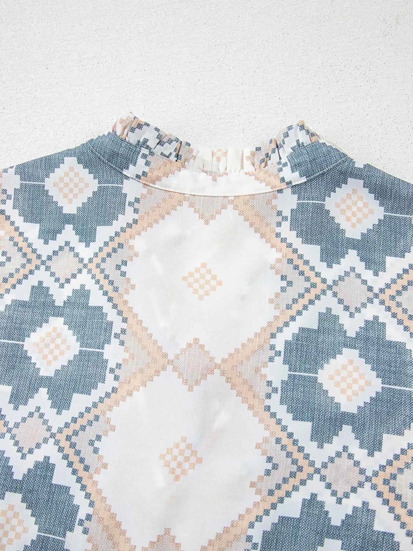 Bohemian Geometric Print Blouse with Tassel Tie 174ece80-f016-49cf-93e5-cfff790487d8-Max-Origin