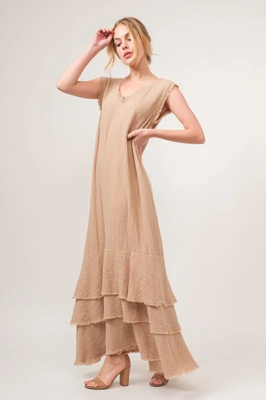 And The Why Washed Cotton Gauze Fringe Detail Tiered Dress 174fddb1631742acbc39fcaa9e6b66cf-Max-Origin