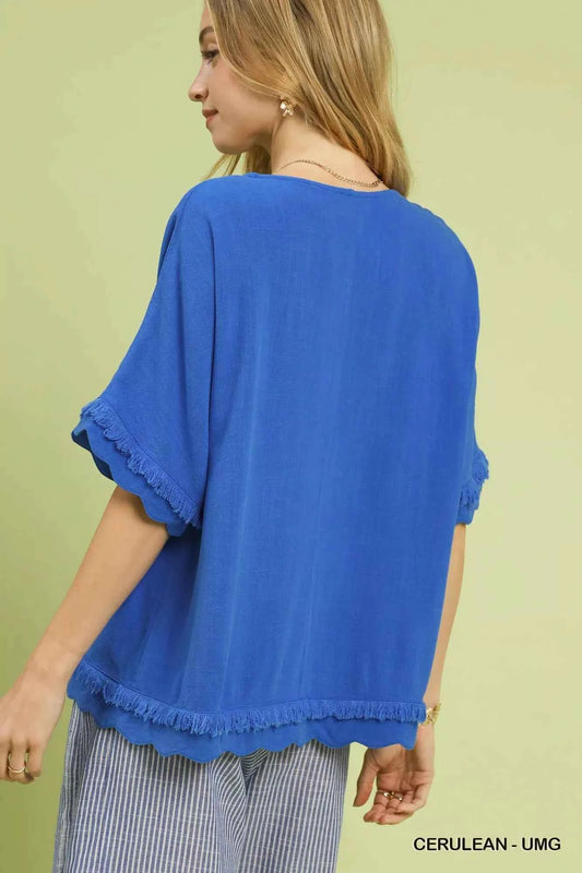 Linen Frayed Hem Scallop Edge Top 1757d991-58c0-4667-af8f-d1c295d10755-Max-Origin