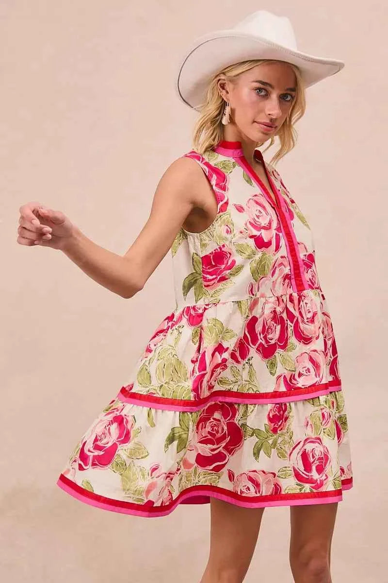 BiBi Floral Woven Contrast Edge Tiered Ruffle Mini Dress 175a4b7c01db4a4ba1015a457316fe80-Max-Origin