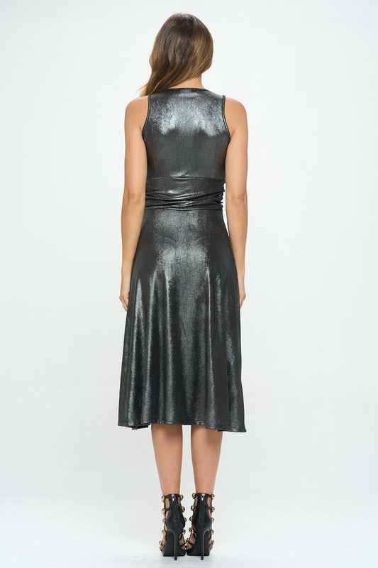 Metallic Solid Deep V Neck Lined Dress with Slit 17612428_55d78a11-f697-4891-8bcb-664197e0789e