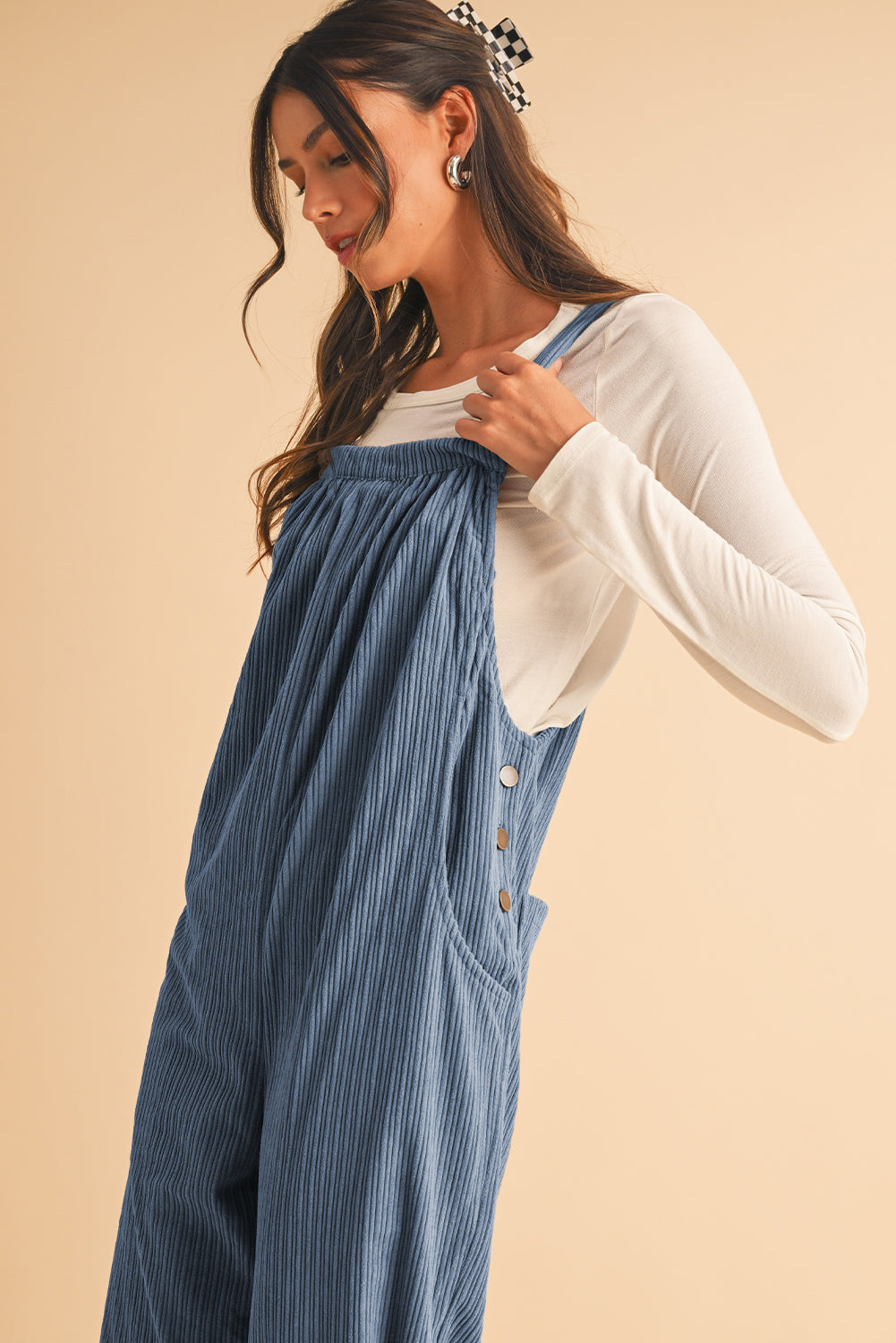 Jungle Green Plain Pocketed Loose Fit Corduroy Overalls 17612628b2c1beb1