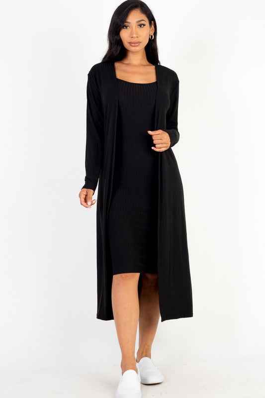 Ribbed Cardigan & Cami Midi Bodycon Dress Black 17637796_da939e53-123d-40bb-a5ae-cf912aa989b2