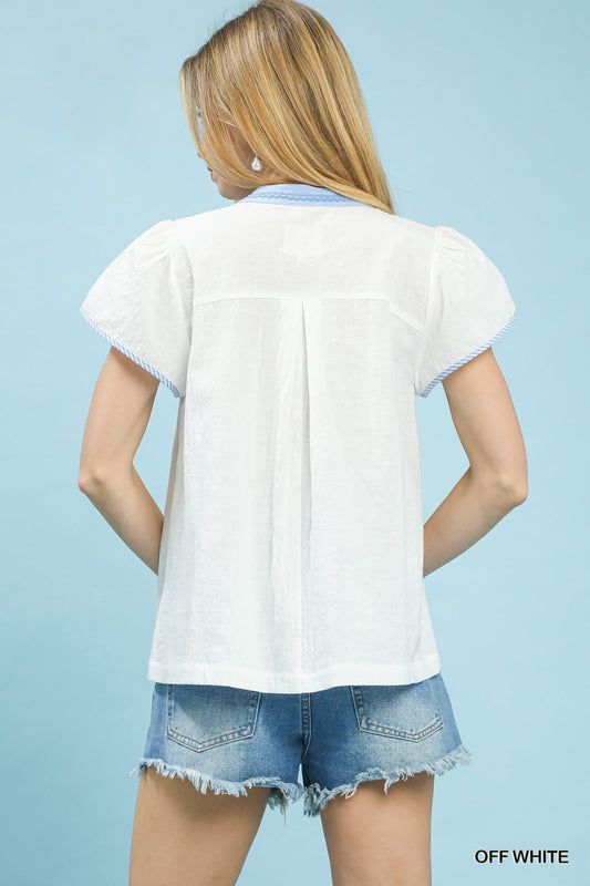 Abstract Applique Split Neck Top 17686768-31a2-44de-90f7-95674375539b-Max