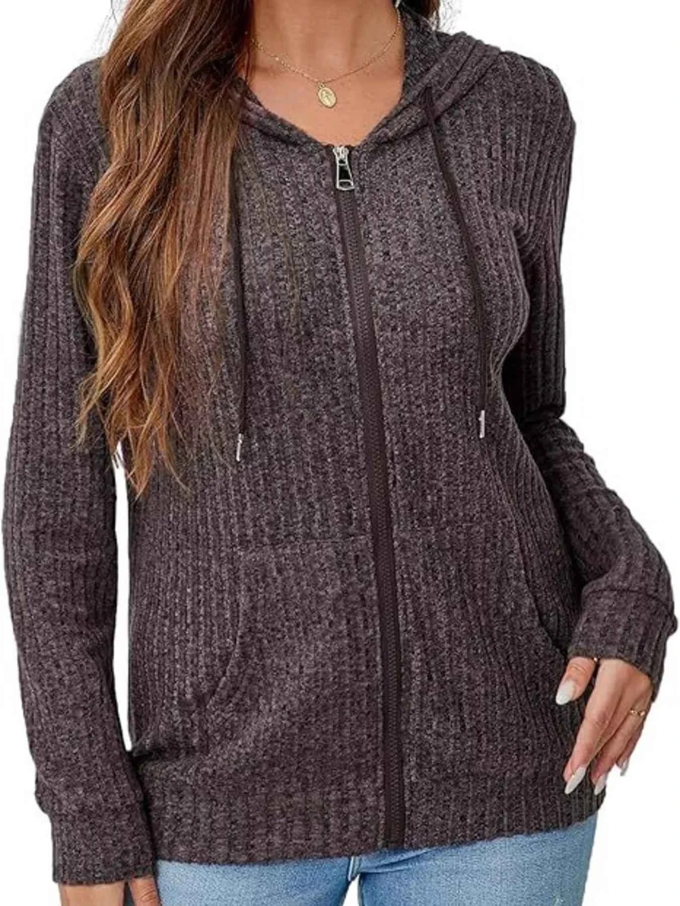 Ribbed Zip Up Hooded Outerwear Dark Brown 1768be77cdb746cfb2466b56a49559d0-Max-Origin