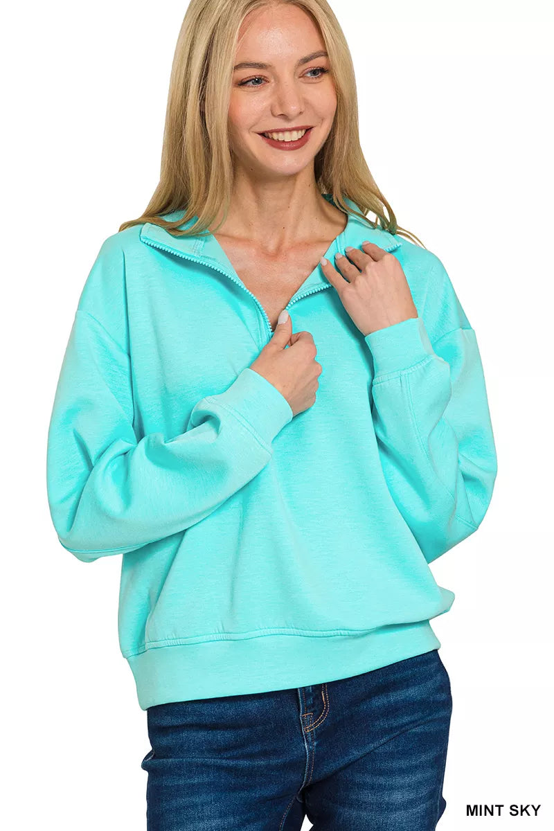 Zenana Scuba Half Zip Pullover Sweatshirt 1770f332-df7d-4bd5-8989-dbf9de5cdd5c-Max-Origin