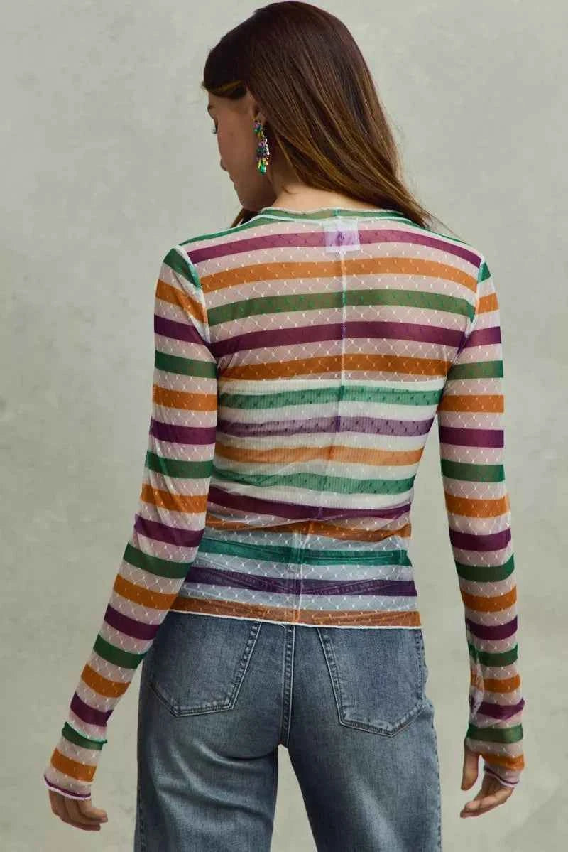 SO ME Mardi Gras Color Stripe Stretch Mesh Top 1777dd2967284f2599d0d4ad1970cc77-Max-Origin