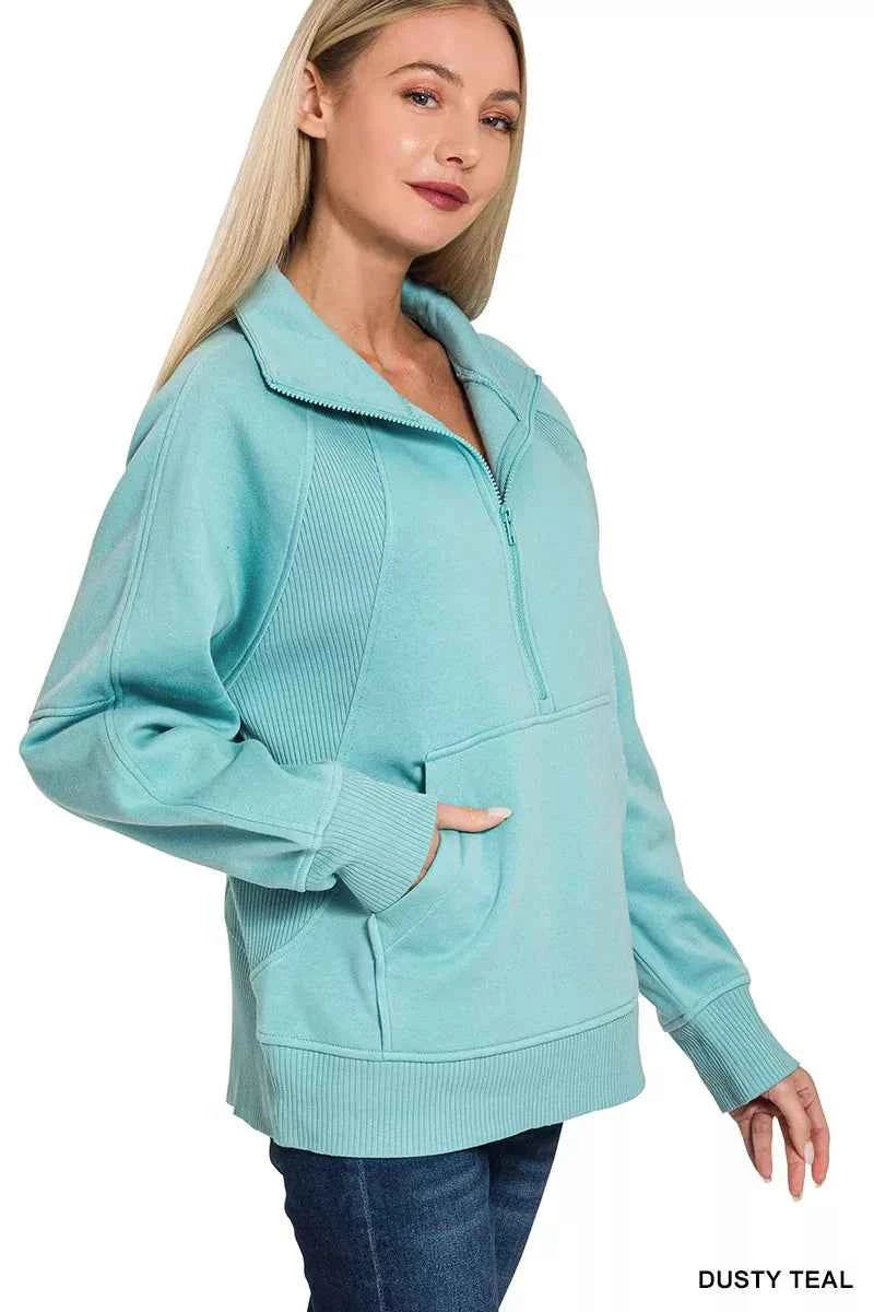 Zenana Half Zip Fleece Sweatshirt with kangaroo Pocket 177dba1c14ff42128d4dc15aee15bb1d-Max-Origin