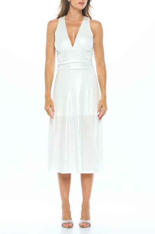 Metallic Solid Deep V Neck Lined Dress with Slit 17845393_08d339ac-4517-464b-b7ae-598c21ef036b