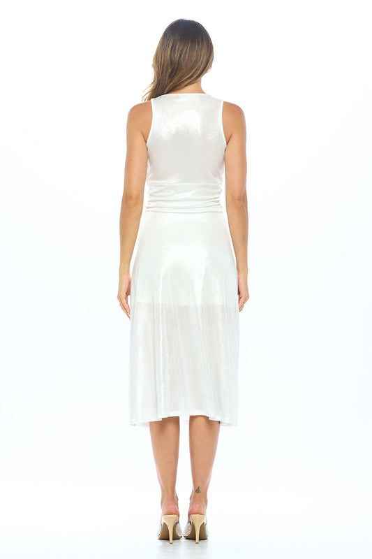 Metallic Solid Deep V Neck Lined Dress with Slit 17845393_a1eabbcf-e87b-486a-b9c2-d5d2e2a1849b