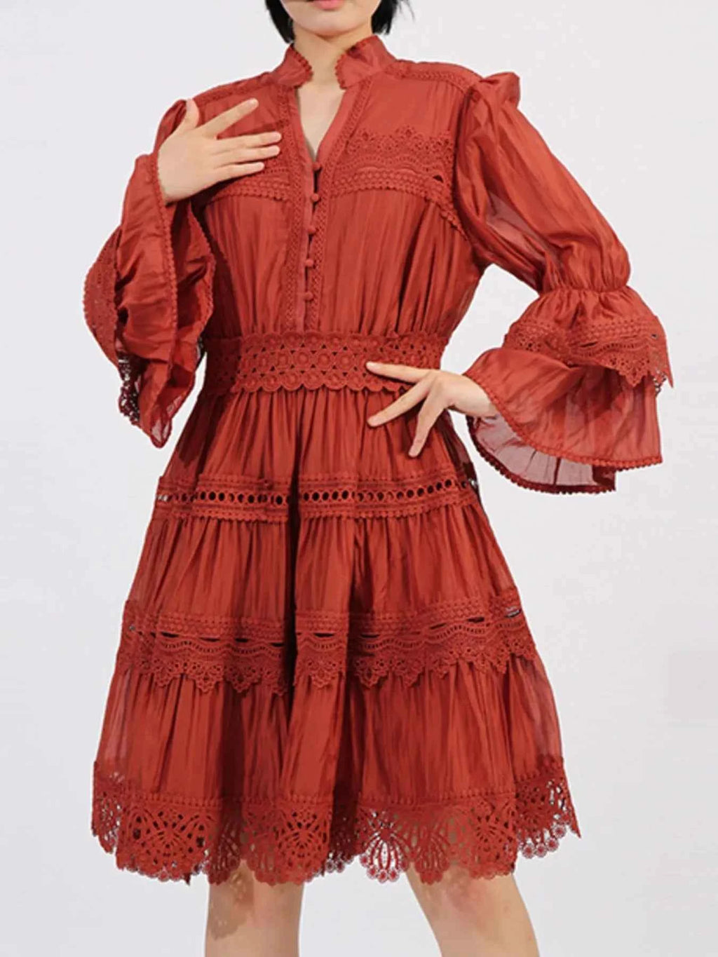 Ruffle Lace Trim Long Sleeve Dress 178571e1-5a19-4d7f-8d80-e518a6eefec7-Max-Origin