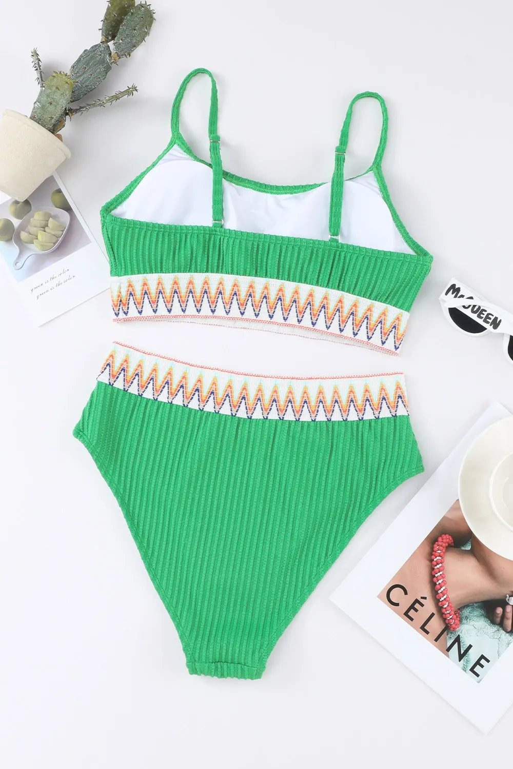 Textured Contrast Banding Bikini High Waist 2pcs Swimsuit 17889a3d-fd6f-43e4-a852-388267ef1098-Max-Origin