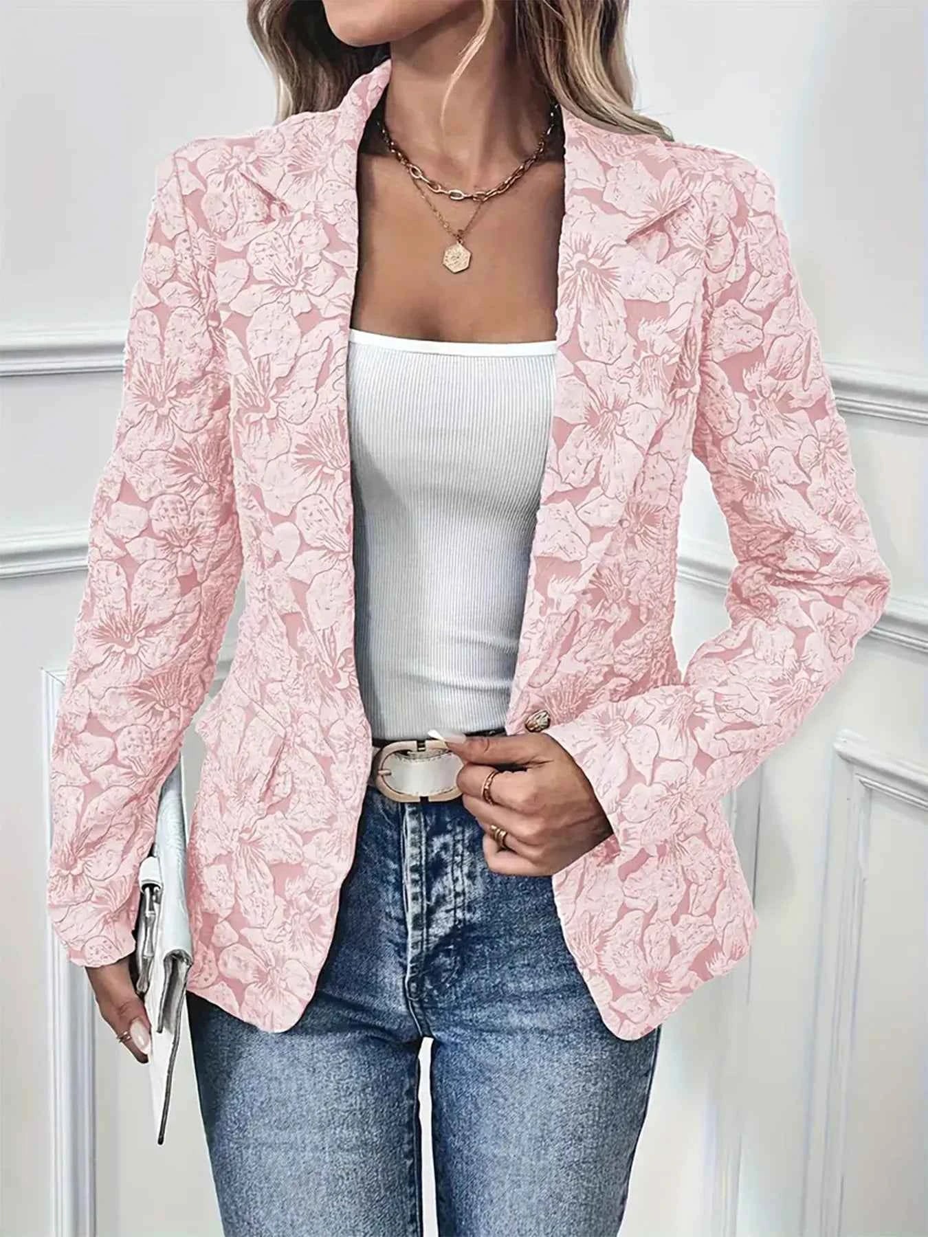 Floral Print Single Button Blazer with Pockets 1789db9f834f46209b45ebaaf208bcd9-Max-Origin