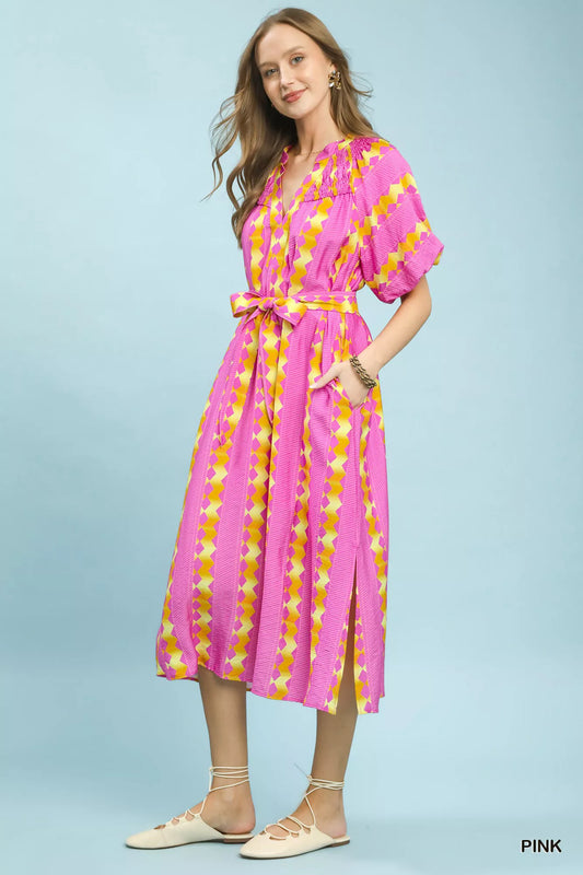 Geo Stripe Smocked Waist Tie Dress 1795709a-e656-47ec-95be-c04724f5a606-Max-Origin