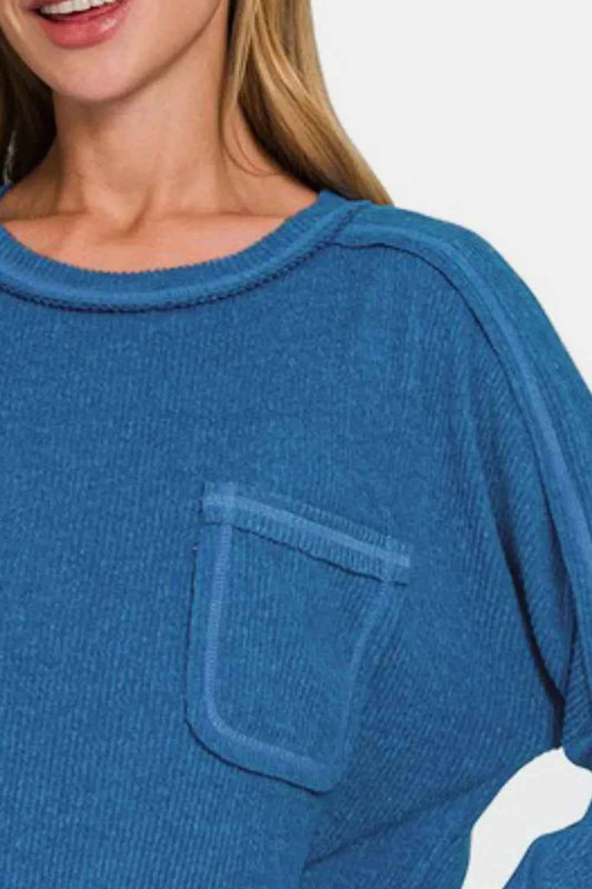 Full Size Contrast Stitching Brushed Ribbed Hacci Knit Top Plus Size 1795a2b1-bca5-4e27-9e12-047793c19ae0-Max