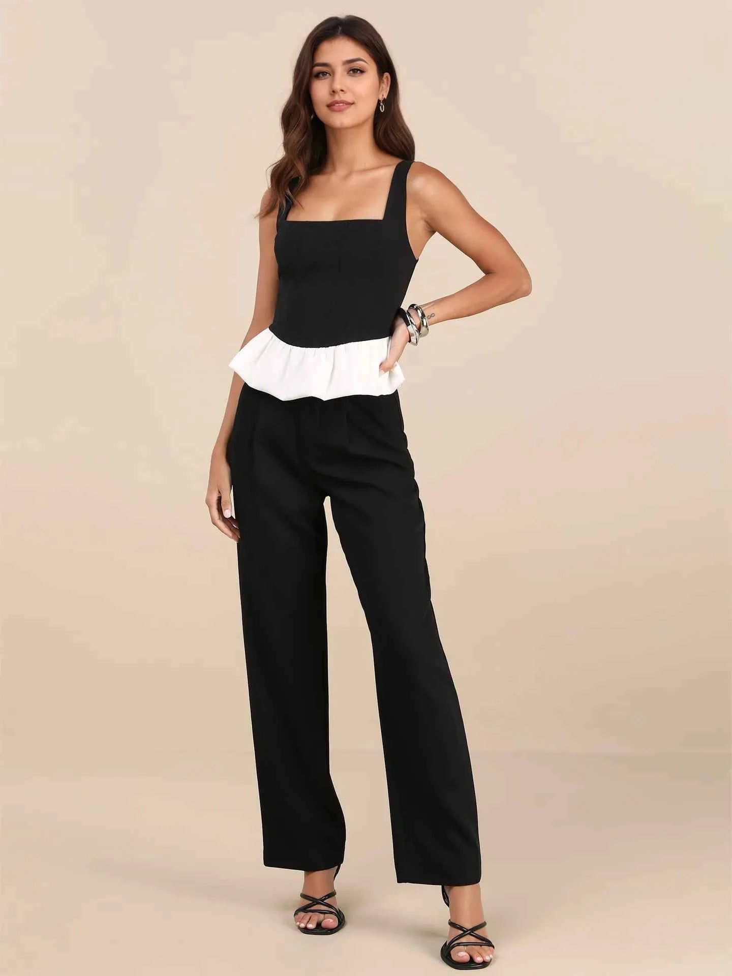 Contrast Ruffled Hem Square Neck Tank 1795d597c1ab45c6af359b74d6d400ca-Max-Origin