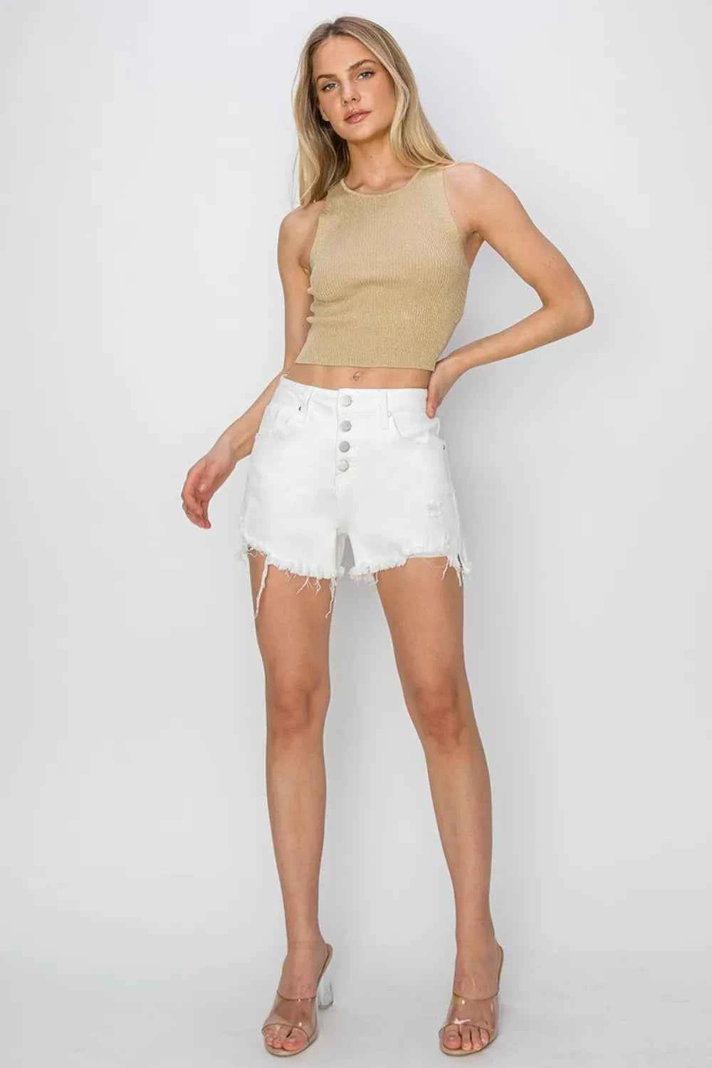 RISEN Button Fly Frayed Hem Denim Shorts 1796123b-ab6c-4a0f-b829-c19d0f6dfeb8-Max