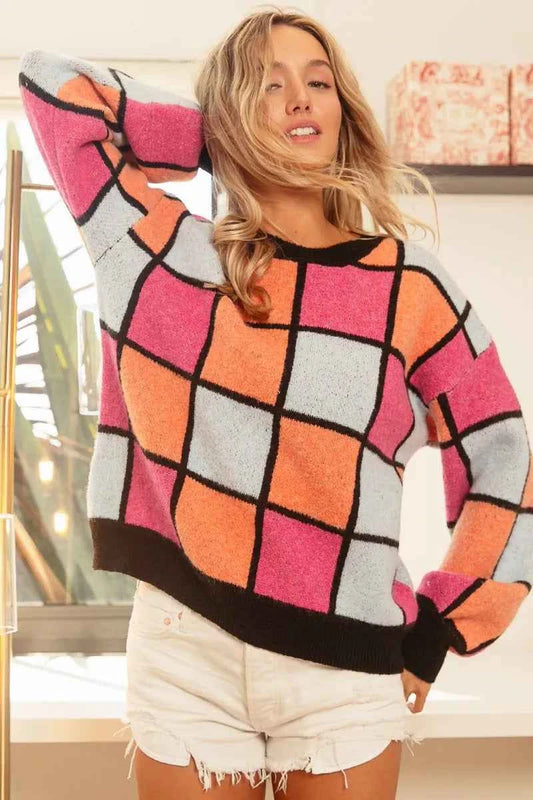 Multi Color Checker Pattern Sweater 17a0d7c6f023482b94146c2f58420815-Max-Origin