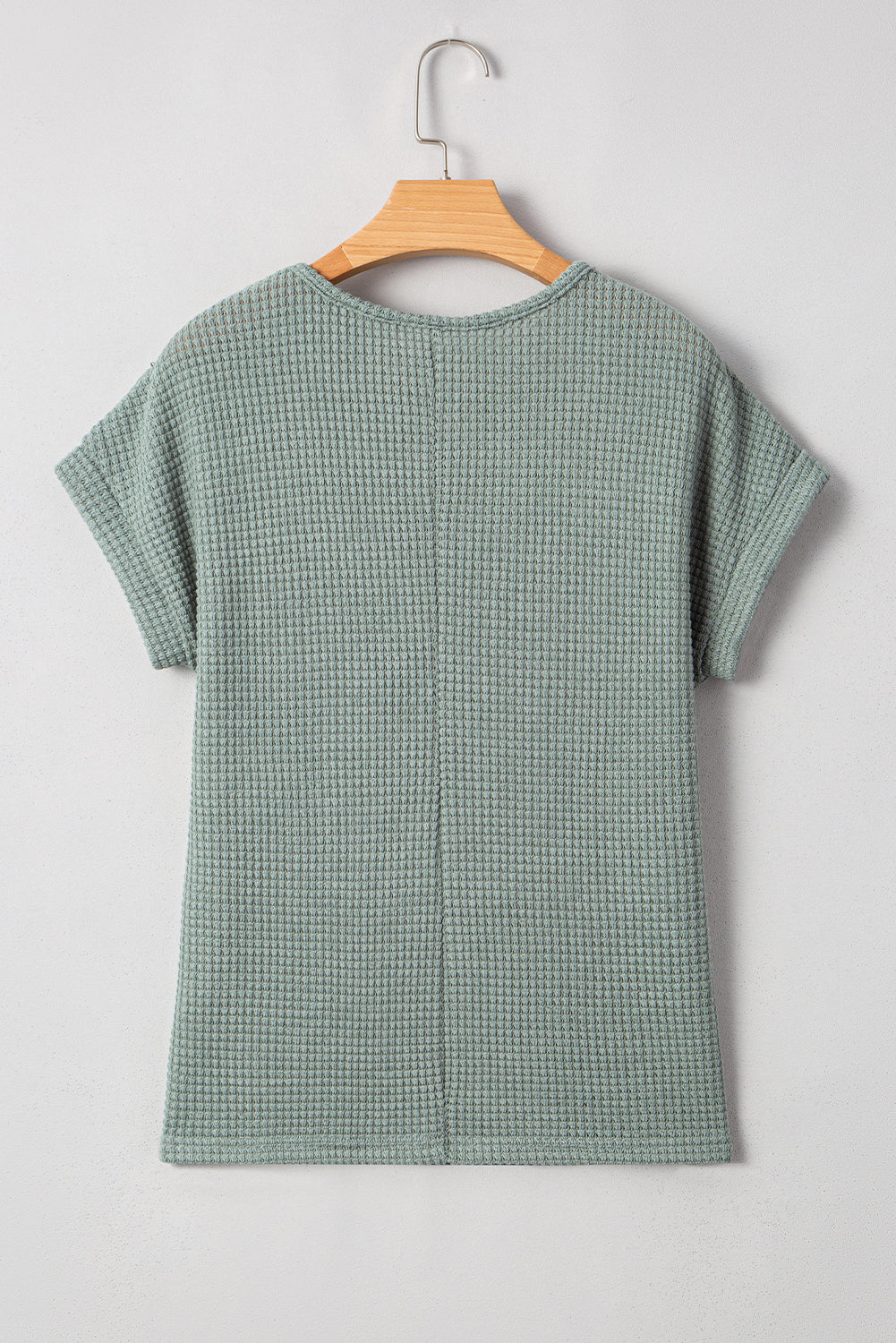 Mist Green Hollow Patchwork Waffle Knit Top 17a2af23f64a3a8e
