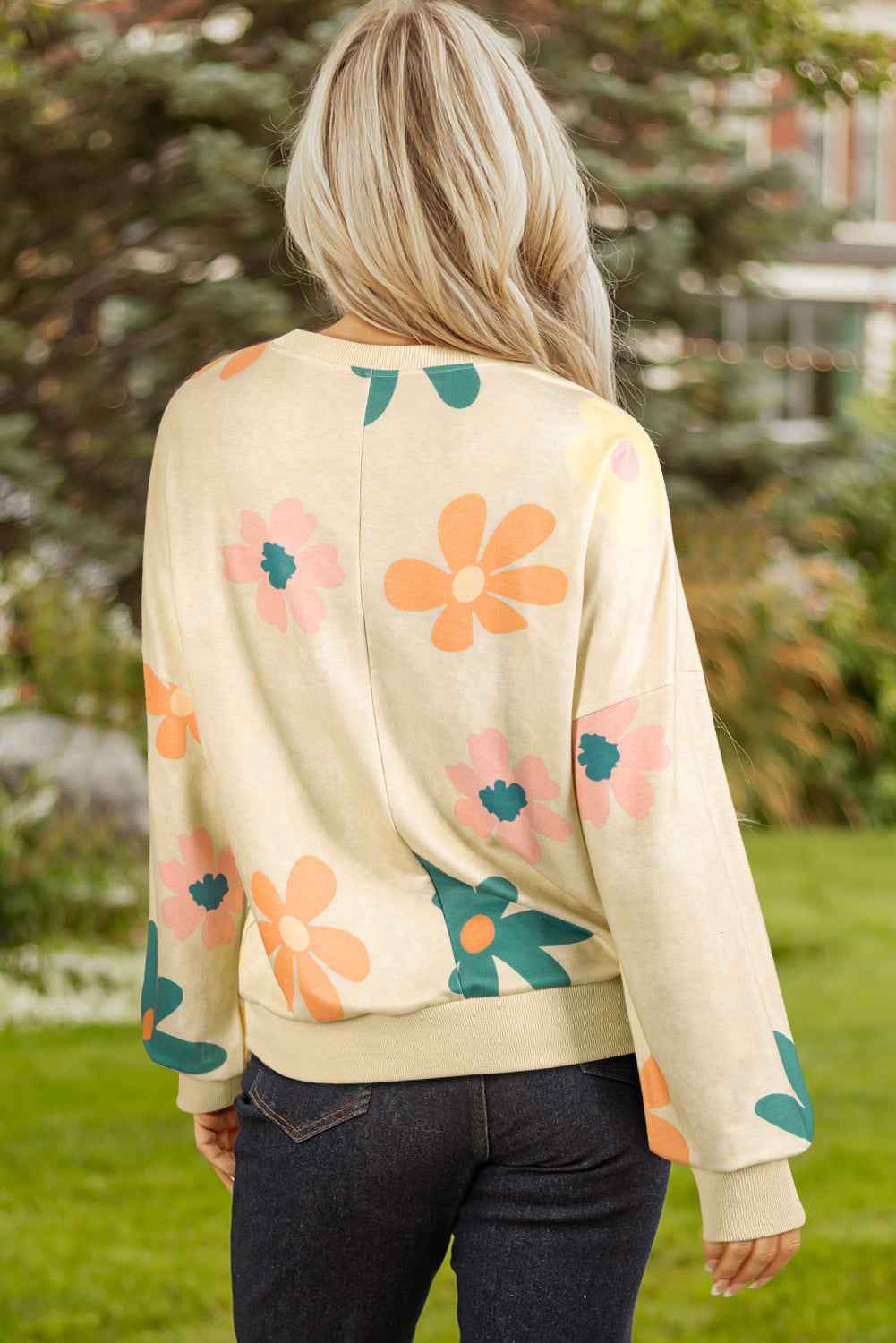 Khaki Flower Print Drop Shoulder Mineral Wash Sweatshirt 17af1ead3d4fc2e6