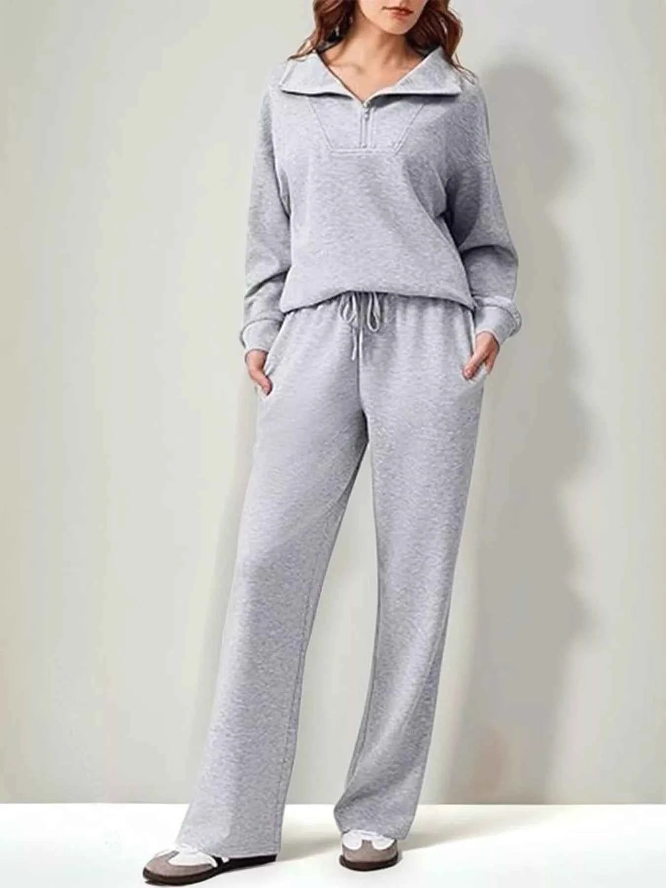 Relaxed Fit Quarter-Zip Top and Pants Set 17af342dd4fd4d7b81a0ae7a1320ec00-Max-Origin