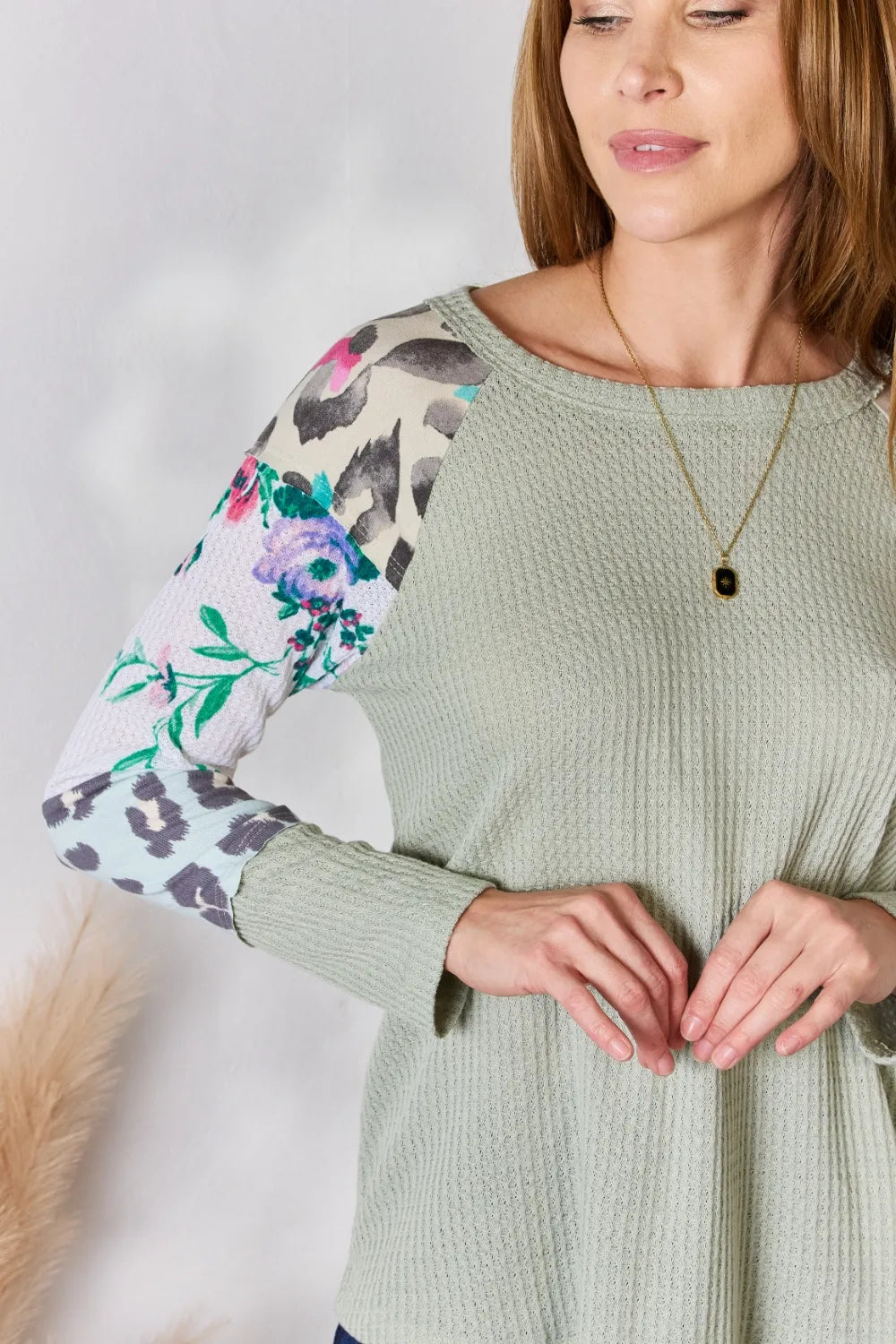 Hailey & Co Full Size Printed Round Neck Blouse 17b0822d-4e5e-42aa-8444-4f1656fcf901-Max