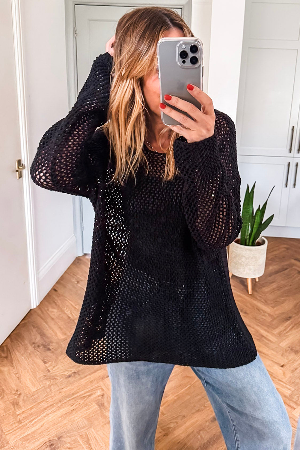 Coral Crochet Hollow-out Knit Sweater 17b1fed734342e9a