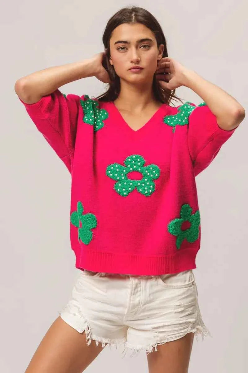 BiBi Pearl Beads Flowers Sweater Top 17b7f8c90f7e4af9ae754c54b7188f24-Max-Origin