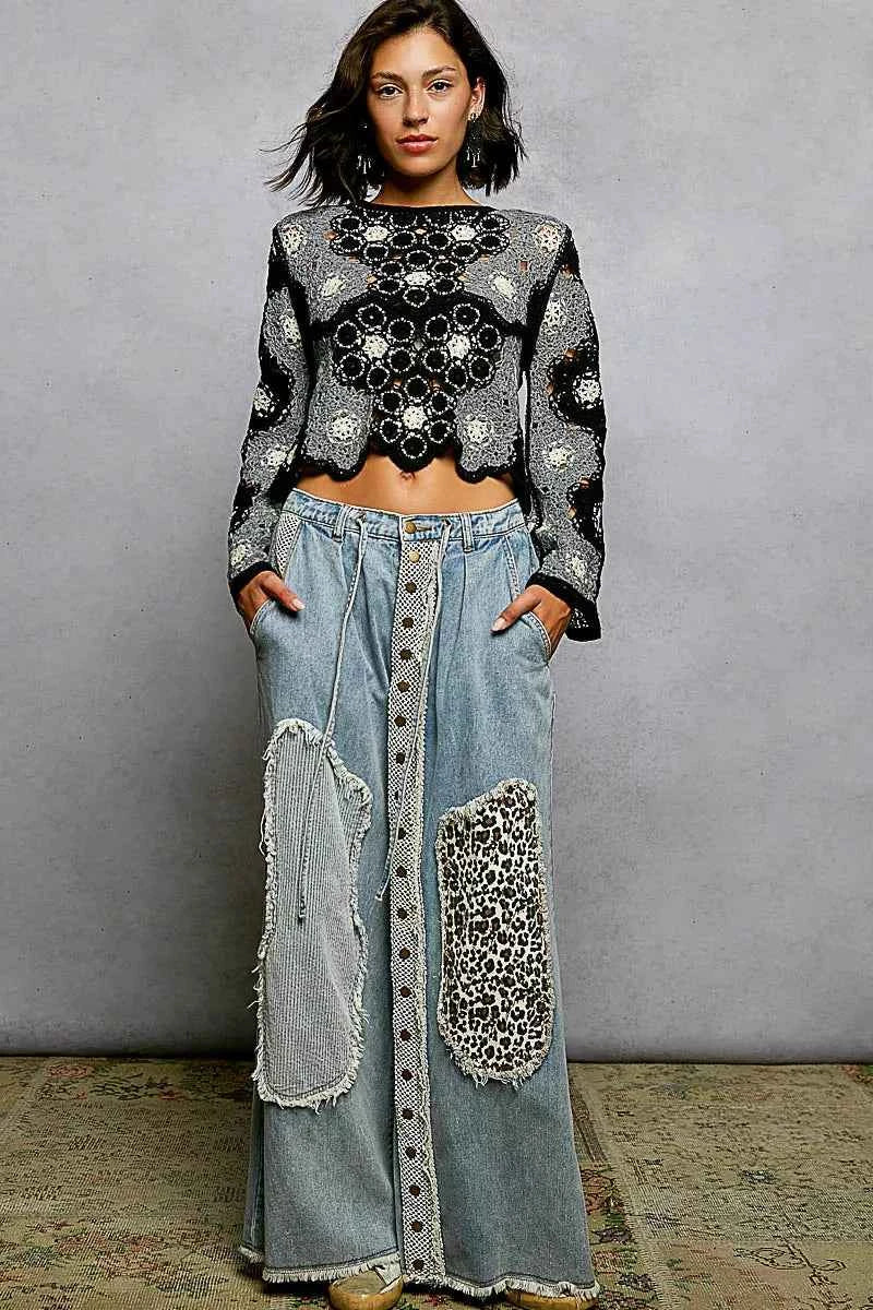 POL Floral Weave Pattern Crochet Cropped Top with Beads Detail 17bb06b0-be79-40dc-b686-fda585647177-Max-Origin